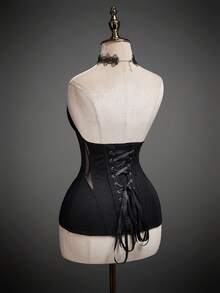 SHEIN ICON 女士性感透视腰部拼接网纱抹胸上衣 - 黑色 - 查看 7