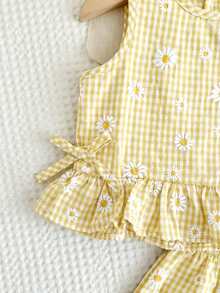 SHEIN LMoss Kids 2pcs Baby Girl Woven Striped Crew Neck Top And Loose Casual Pants Set - Multicolor - View 3