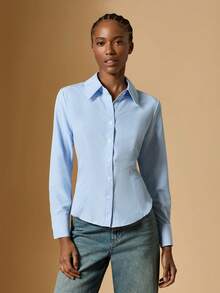 Briarwyn Women's Autumn New Pink Striped Tie-Waist Slim Fit Long Sleeve Shirt,Blusas Femininas Elegante - Blue - View 2