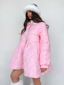 Sweetina Loose A-Line Peter Pan Collar Jacket, Winter Fashion Pink Y2k - Baby Pink - View 6