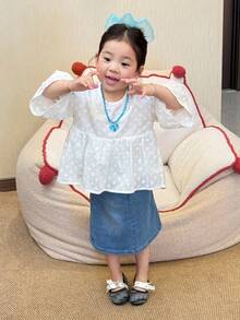 DAZY Baby Girls' Lace Ruffle Collar Solid Color Short Sleeve Blouse Spring Summer Toddler Girls Clothes - White - View 5