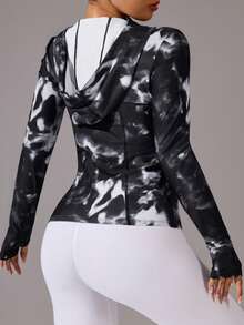 Rhythm Era Áo khoác thể thao dáng ôm vừa vặn dành cho nữ cỡ lớn, in họa tiết nhuộm tie-dye, có lỗ xỏ ngón tay cái, khóa kéo và dây rút, có mũ trùm đầu. - Nhiều màu - Xem 2