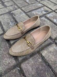 Rosivie Women's Retro Round Toe Woven Material, Comfortable And Lightweight Mid-Mouth, Flat-Soled Loafers Valentine's Day - Khaki - View 17