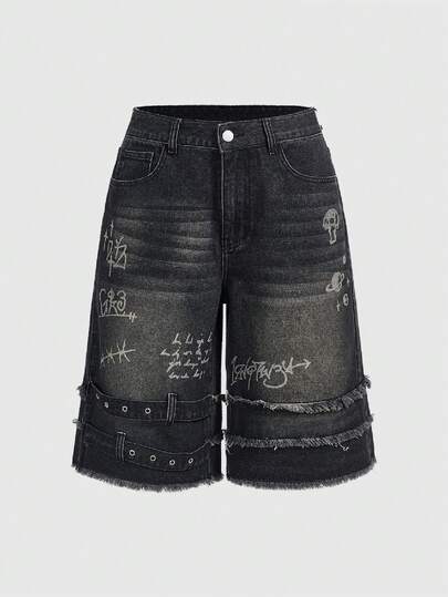 Grunge Punk Y2K Retro Street Chic Unisex Loose Fit Destroyed Saum Lässig Jeans Shorts