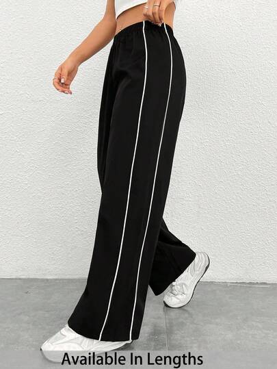 SHEIN PETITE CURVE 大码侧面撞色直筒裤