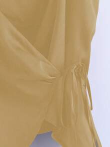 GlowEve 女士时尚休闲V领褶皱裹身蝴蝶结腰带A字吊带衫 - 鵝黃色 - 查看 5