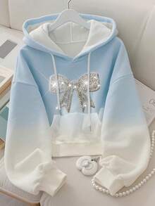 Resyla 优雅蝴蝶结亮片精制简约秋冬女式常规连帽长袖运动衫，告别朋友