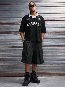 AXEPEAK Men's Pleated Pocket Striped Loose Casual Shorts - Black - View 7