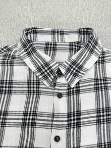 Manfinity Homme 男士格子翻领单排扣休闲/商务长袖衬衫 - 黑與白 - 查看 5