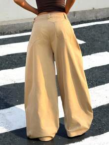 Muchica Women's Casual Khaki Wide Leg Pants For Going Out Outfits, Streetwear, Baggy Pants - Brown - View 2