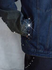 ROMWE MEN Street Life Men's Fashion Hip Hop Denim Jacket - Blue - View 3