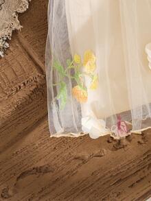 SHEIN Infant/Baby GirlApricot Embroidered Sleeveless A-Line Princess Dress With Bow, Sweet Round Neck, Versatile For Daily Outings, Spring - Apricot - View 7