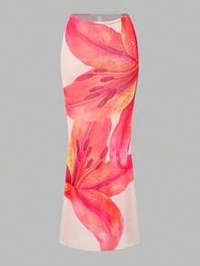 Swim Oasis Women's White Floral Summer Casual Pool Party Vacation Holiday 3 Pieces Set Bikini With Maxi Skirt,Halter Top,Tequila Sunrise Modest Resort Wear - Multicolor - View 7