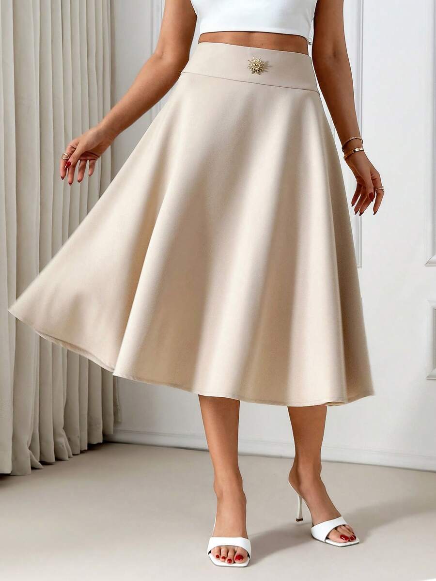 EURMUSE Saia feminina, primavera, branca, evasê - Branco - Ver 1