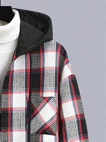 Manfinity CasualCool 男士休闲格子连帽夹克和裤子套装，90年代男士街头风衬衫，男士复古风服装，男士法兰绒衬衫，男士复古风服装，适合日常休闲、旅行、工作、送给男友/老公的礼物、周年纪念/生日礼物、派对、暑假、新年、婚礼、情人节等场合，男士法兰绒衬衫，男士复古风服装，男士连帽衬衫 - 紅色 - 查看 4