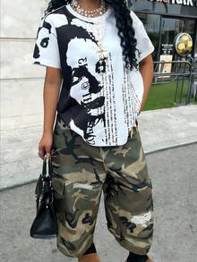 Rovax Women's Loose Fit Round Neck Drop Shoulder Short Sleeve T-Shirt - Black and White - View 4