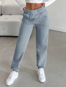 EURMUSE 100%Cotton Solid Elastic Waist Sweatpants