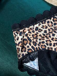 3 peças/Conjunto Calcinha de Renda com Estampa de Leopardo Sexy e da Moda - Preto - Visão 6