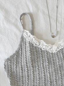 SHEIN Áo hai dây không tay viền ren cho bé gái tuổi teen - Xám - Xem 4