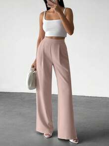 EURMUSE Women's Solid Color High Waist Pleated Wide Leg Loose Casual Pants - Baby Pink - View 7
