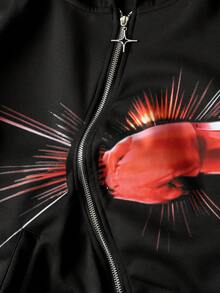 ROMWE MEN Sweat-shirt zippé à imprimé graphique de boxe pour hommes - Noir - Voir 2