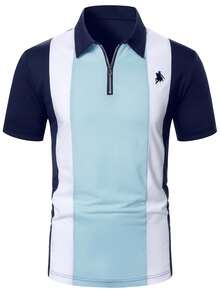 Manfinity Mode 男士时尚拼接设计 Polo 衫，商务休闲风 Polo 衫 - 彩色 - 查看 4