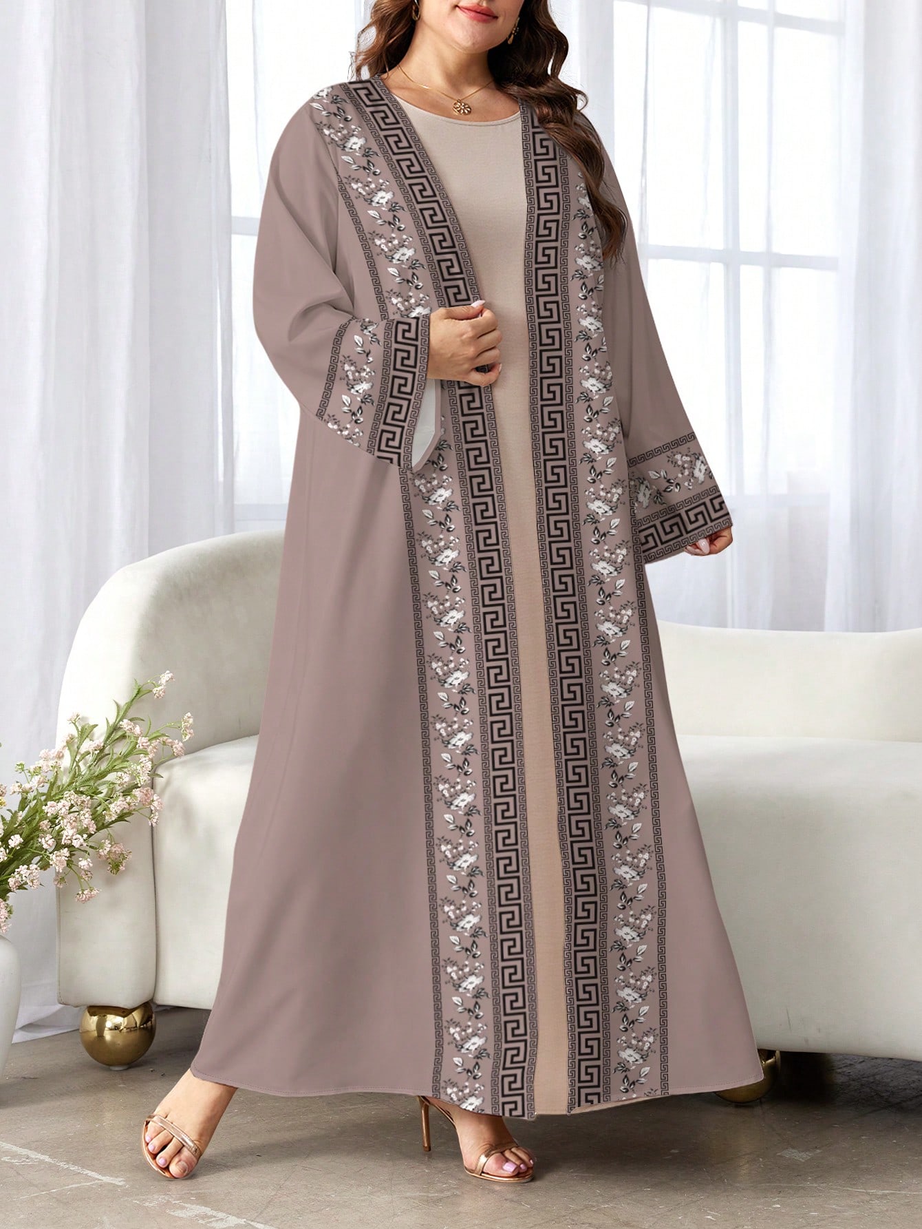 SHEIN Najma عباية كاردجان كاجوال بأكمام طويلة وطبع...