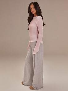 Athîral 女士休闲褶皱纯色圆领长袖衬衫 - 淺粉色 - 查看 5