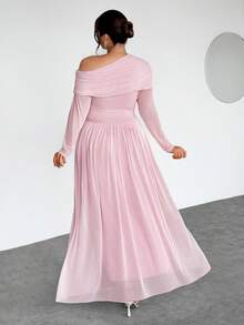 Firerie 大码优雅通勤纯色不对称领连衣裙 - 粉色 - 查看 7