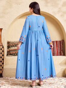 SHEIN Tween Girl Print Long Sleeve Dress, Vacation Style - Blue - View 8