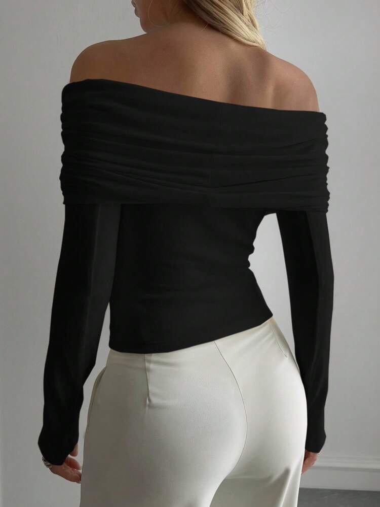 Women's Off Shoulder Fitted T-Shirt, Autumn/Winter New Arrival Long Sleeve