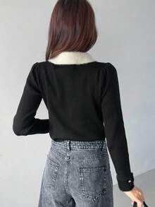 FRIFUL Women's Casual Versatile Contrast Color Turtleneck Sweater, Autumn/Winter - Black - View 3