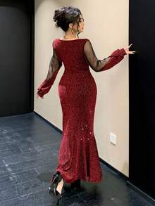 DAZY Robe de soirée élégante de haute qualité style sirène à col en V pour femmes, Jour de la Saint-Valentin - Rouge - Voir 2