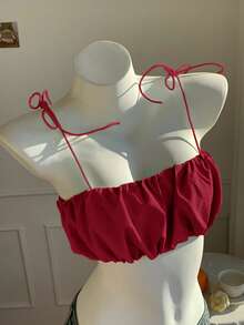 Comfortcana Women's Red Pleated Camisole, Casual Everyday Wear, Spring/Summer - Red - View 4