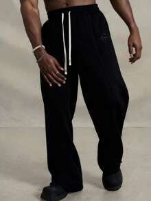 PAVTROS Young Men's Casual Street Style Embroidered Badge Sweatpants - Black - View 7