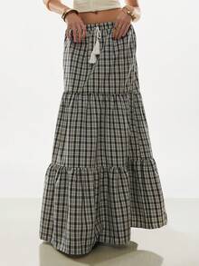 Poéselle 女士流苏抽绳腰部荷叶边下摆时尚A字裙 - 彩色 - 查看 5