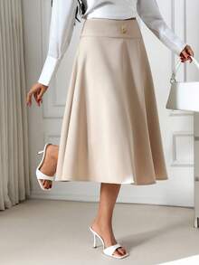 EURMUSE Saia feminina, primavera, branca, evasê - Branco - Ver 4