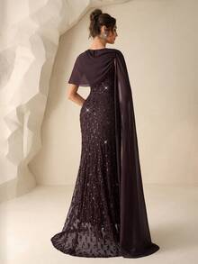 Coutiva 奢华晚礼服、高端正式礼服、优雅闪亮魅力礼服、优雅晚礼服、正式晚礼服、女士晚装、魅力礼服、亮片正式礼服 - 咖啡棕 - 查看 2