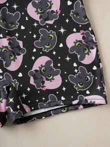 SHEIN How to Train Your Dragon Bộ đồ lót áo ngực và quần lót liền thân họa tiết hoạt hình dành cho nữ - màu đen - Xem 3