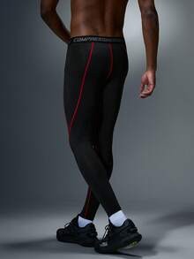 Manfinity Acti Log 男士字母腰带日常健身运动紧身裤 - 黑色 - 查看 2