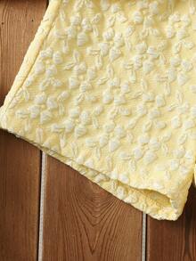 Young Girl 2pcs/Set Cute Casual Vacation Yellow Jacquard Bow Tie Camisole Top And Shorts Set, Spring/Summer - Yellow - View 3