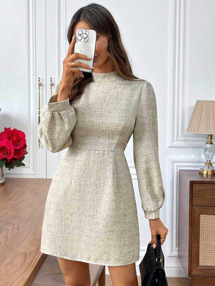 Vestido corto elegante y casual con cuello alto para mujer de talla grande, otoño/invierno