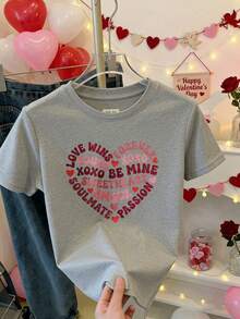 Camiseta de algodón para mujer con estampado de corazón en forma de texto amoroso y corazones rojos para San Valentín y ocasiones románticas - Gris - Ver 10