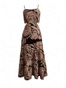 Selamara 女士花卉印花露营吊带连衣裙 - 卡其色 - 查看 4