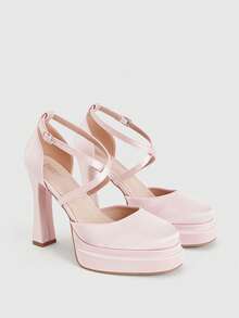 CUCCOO LuxiPop 女士厚底时尚搭扣高跟鞋，适合派对场合 - 淺粉色 - 查看 4