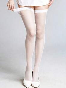 ROMWE Anime 1双暗黑哥特朋克骷髅印花过膝袜 Y2k 辣妹甜美酷女孩丝袜 - 黑與白 - 查看 2