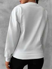 EURMUSE Cotton Solid Drop Shoulder Sweatshirt - White - View 2