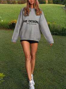 Jouncy Autumn/Winter New Loose Retro Casual Letter Knit Sweater For Women - Grey - View 3