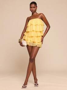 SHEIN BAE Yellow Cream Ruffled Hem Elegant Jumpsuit, Spring/Summer - Yellow - View 7