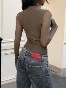 MainGRL 女士绿色针织褶皱连体衣 - 橄欖綠 - 查看 2